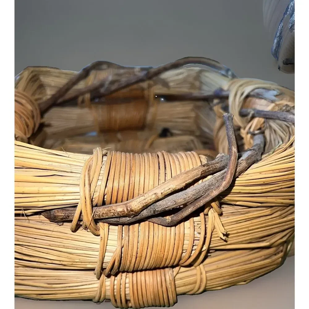 Artisan Vtg Rustic Handwoven Basket Vine Handle Dragonfly Woodland Whimsical